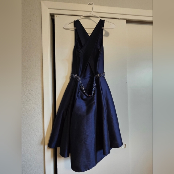 Monique Lhuillier We Belong Together Dress 12 Cross-Back Beaded Fit & Flare Navy - Picture 2 of 4